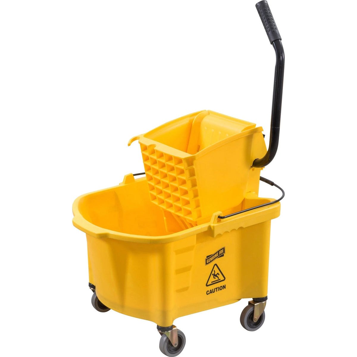 Genuine Joe Splash Shield Mop Bucket/Wringer - 6.50 gal - Black/Yellow - Buckets & Wringers