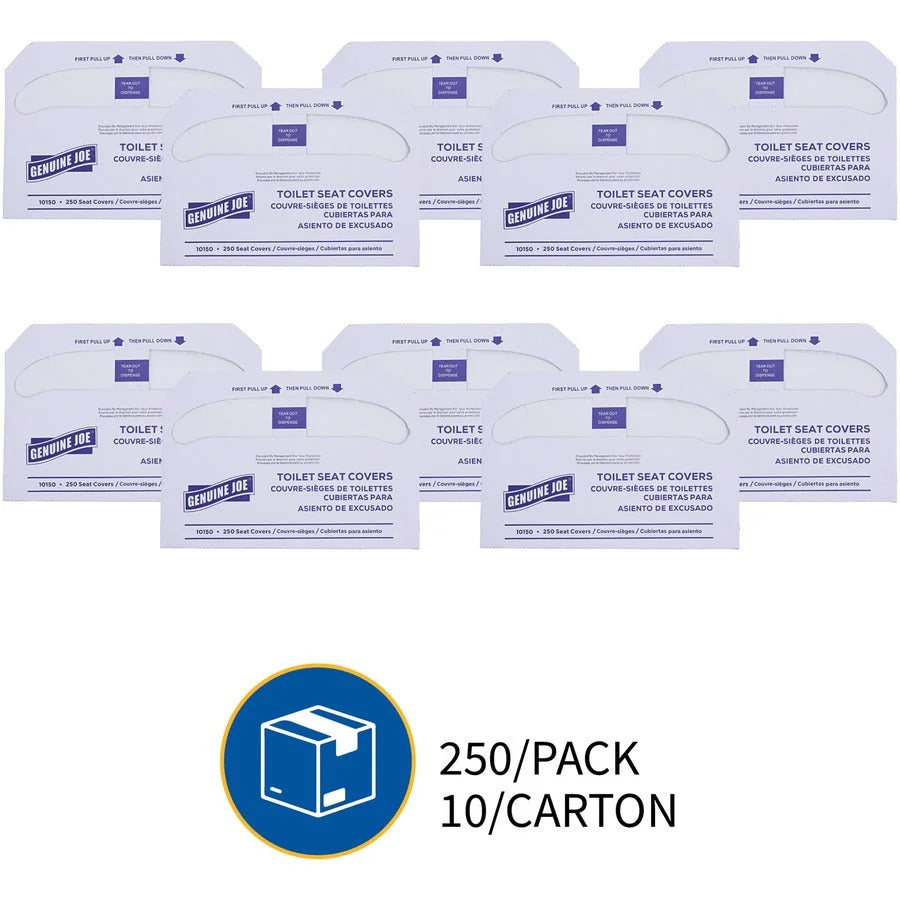 Genuine Joe Half-fold Toilet Seat Covers - For Public - 250 / Pack - 10 / Carton - White
