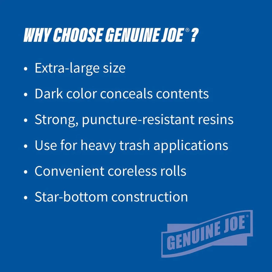 Genuine Joe Trash Can Liner: Extra Large 60 gal Capacity 56’’x39’’ 1.55 mil Thickness - Bags & Liners