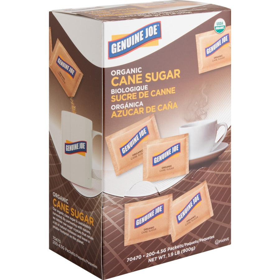 Genuine Joe Turbinado Natural Cane Sugar Packets - 0.159 oz (4.5 g) - Molasses Flavor - Sweetener - 200/Box - 2