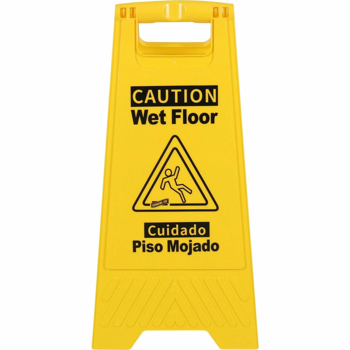 Genuine Joe Universal Graphic Wet Floor Sign - 1 Each - English Spanish - Print/Message - Foldable - Yellow - Safety