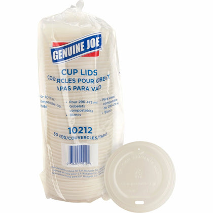 Genuine Joe Vented Hot Cup Lid - White Polystyrene - 50/Pack - Cups