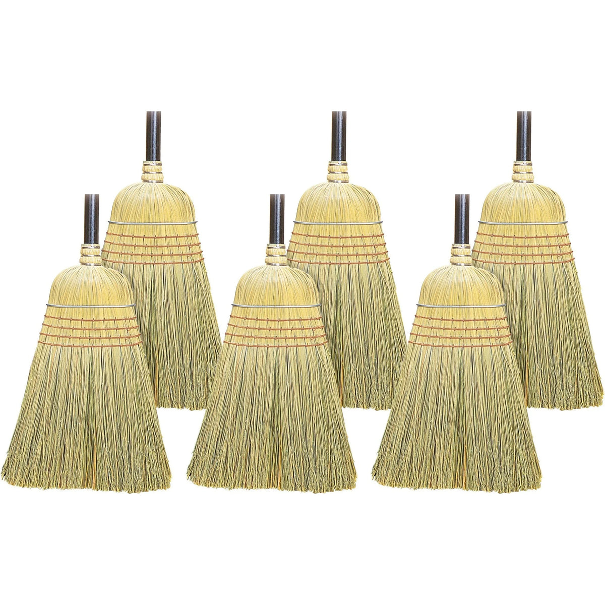 Genuine Joe Warehouse Broom: Corn Fiber Bristle 38’’ Handle Natural - 6/Carton - Brooms & Sweepers