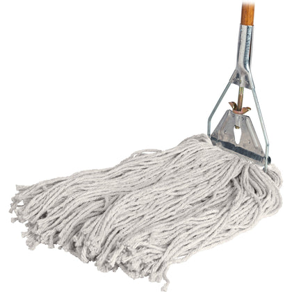 Genuine Joe Wood Handle Wet Mop: Lightweight Absorbent - 60’’ Width - 4-ply Cotton Head - Mops & Refills
