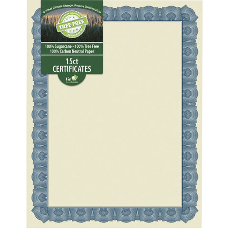 Geographics Tree Free Certificate: 8.5’’ Multicolor with Blue Border - Sugarcane 15/Pack - Certificates & Seals
