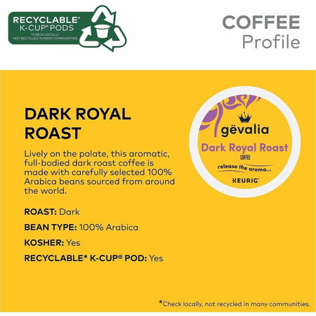 Gevalia K-Cup Dark Royal Roast Coffee - Compatible with Keurig Brewer - Arabica - 24 / Box