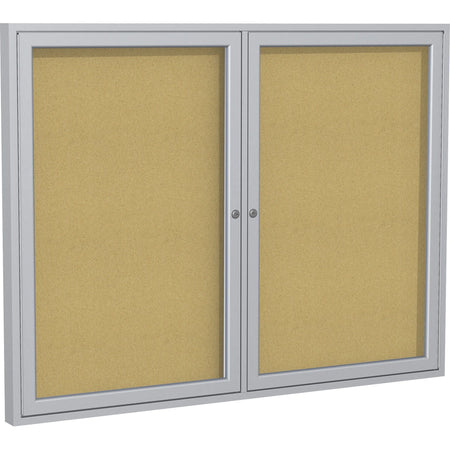 Ghent 2-Door Enclosed Bulletin Board: 36x60 Cork Surface Shatter Resistant - Satin Aluminum Frame - Boards