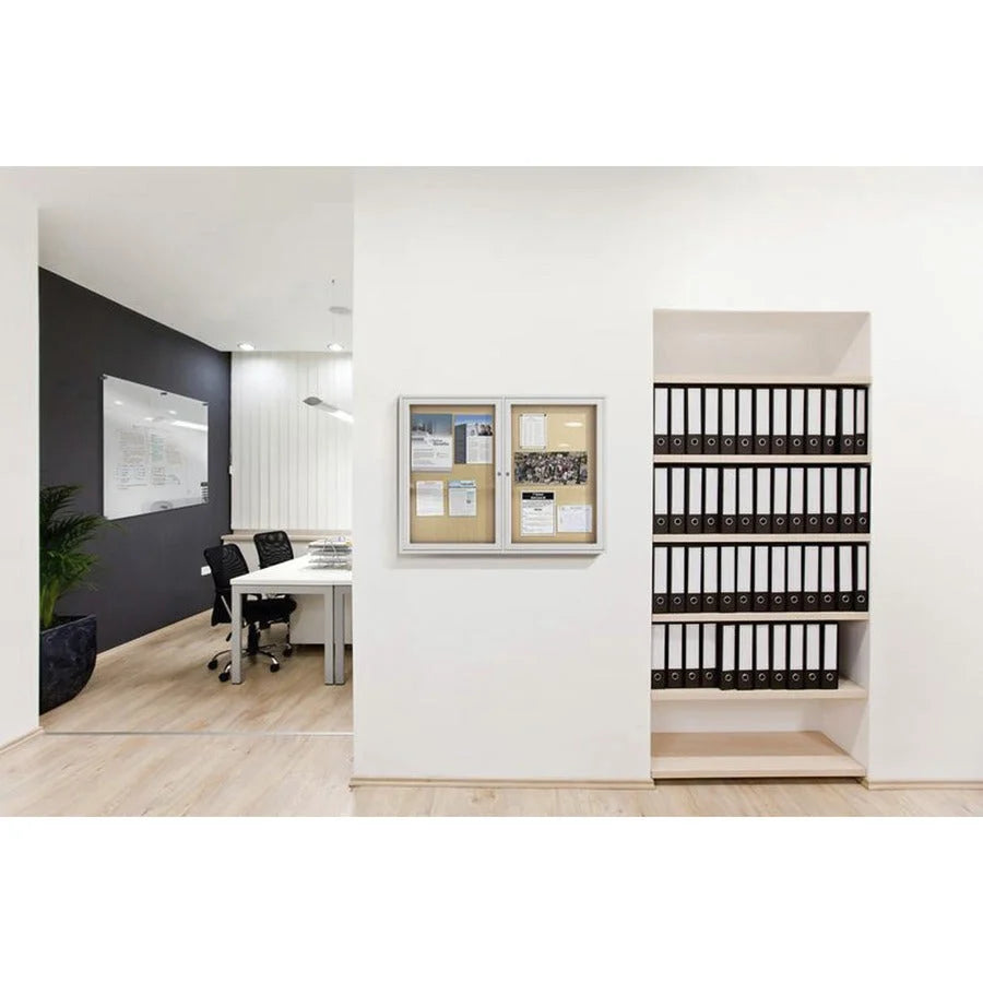 Ghent 2-Door Enclosed Bulletin Board - 48x36 Cork Surface - Boards