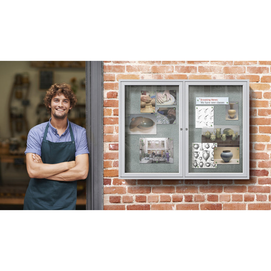 Ghent 2 Door Enclosed Vinyl Bulletin Board with Satin Frame - Alternate-Image3