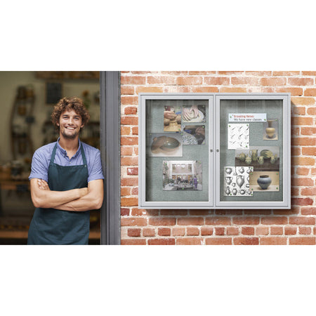 Ghent 2 Door Enclosed Vinyl Bulletin Board with Satin Frame - Alternate-Image3