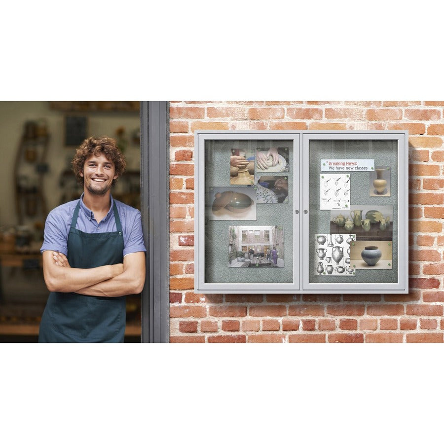 Ghent 2 Door Enclosed Vinyl Bulletin Board with Satin Frame - Alternate-Image1