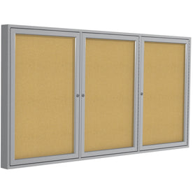 Ghent 3-Door Enclosed Bulletin Board: 36’’x72’’ Cork Surface Shatter Resistant - Boards