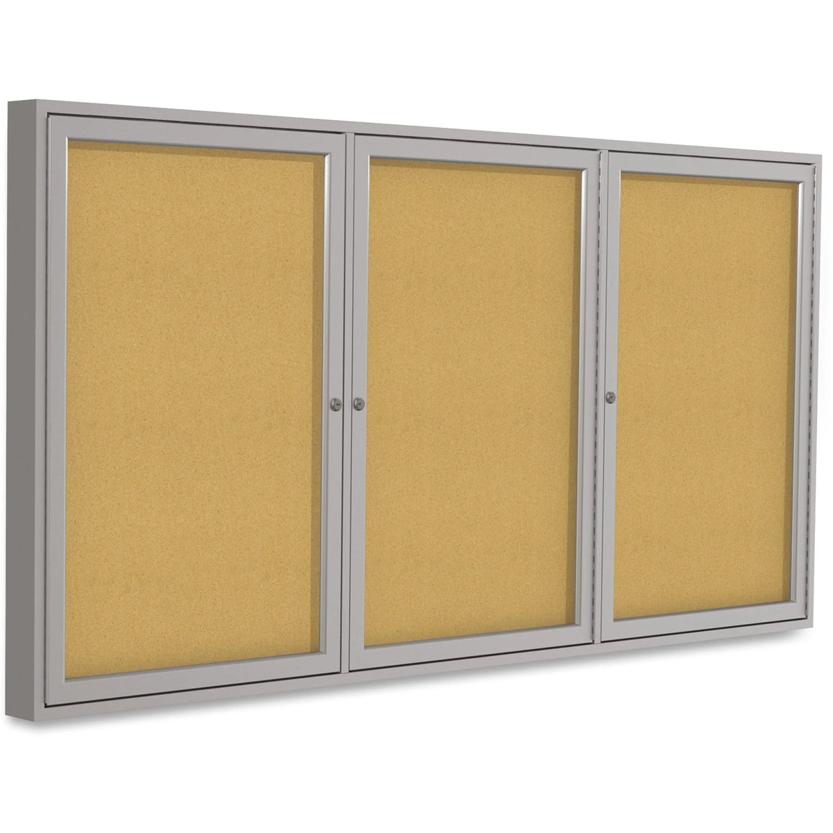 Ghent 3-Door Enclosed Cork Bulletin Board - Secure 48x72’’ Natural Surface - Boards