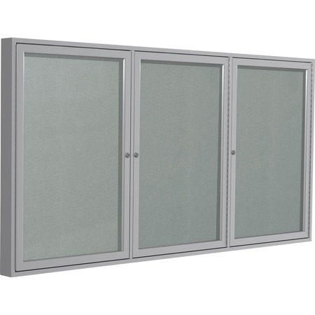 Ghent 3 Door Enclosed Vinyl Bulletin Board with Satin Frame - 2000