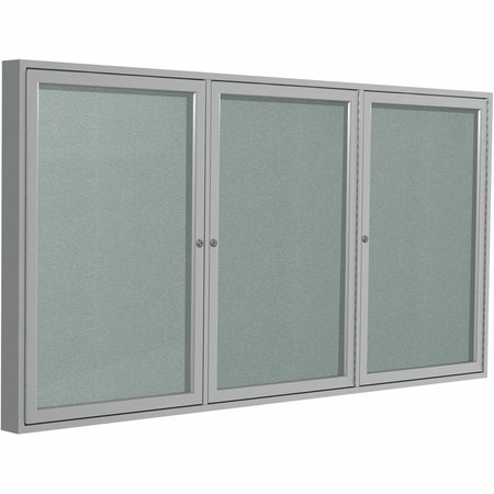 Ghent 3 Door Enclosed Vinyl Bulletin Board with Satin Frame - 2000