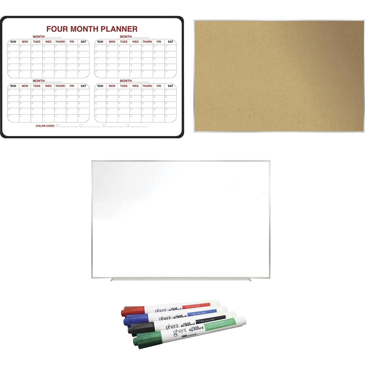 Ghent Dry Erase/Bulletin Board Kit: Cork Combo - 1 Set - Boards