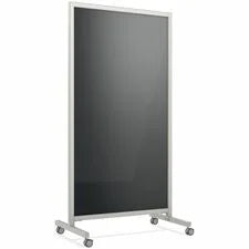 Ghent EZ Mobile Glassboard - 36’’ (3 ft) Width x 72’’ (6 Height - Black Glass Surface - Gray Aluminum Silver Frame