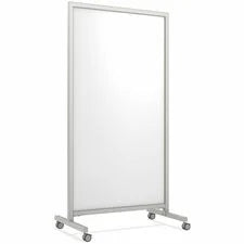 Ghent EZ Mobile Glassboard - 36’’ (3 ft) Width x 72’’ (6 Height - White Glass Surface - Gray Satin Aluminum Silver