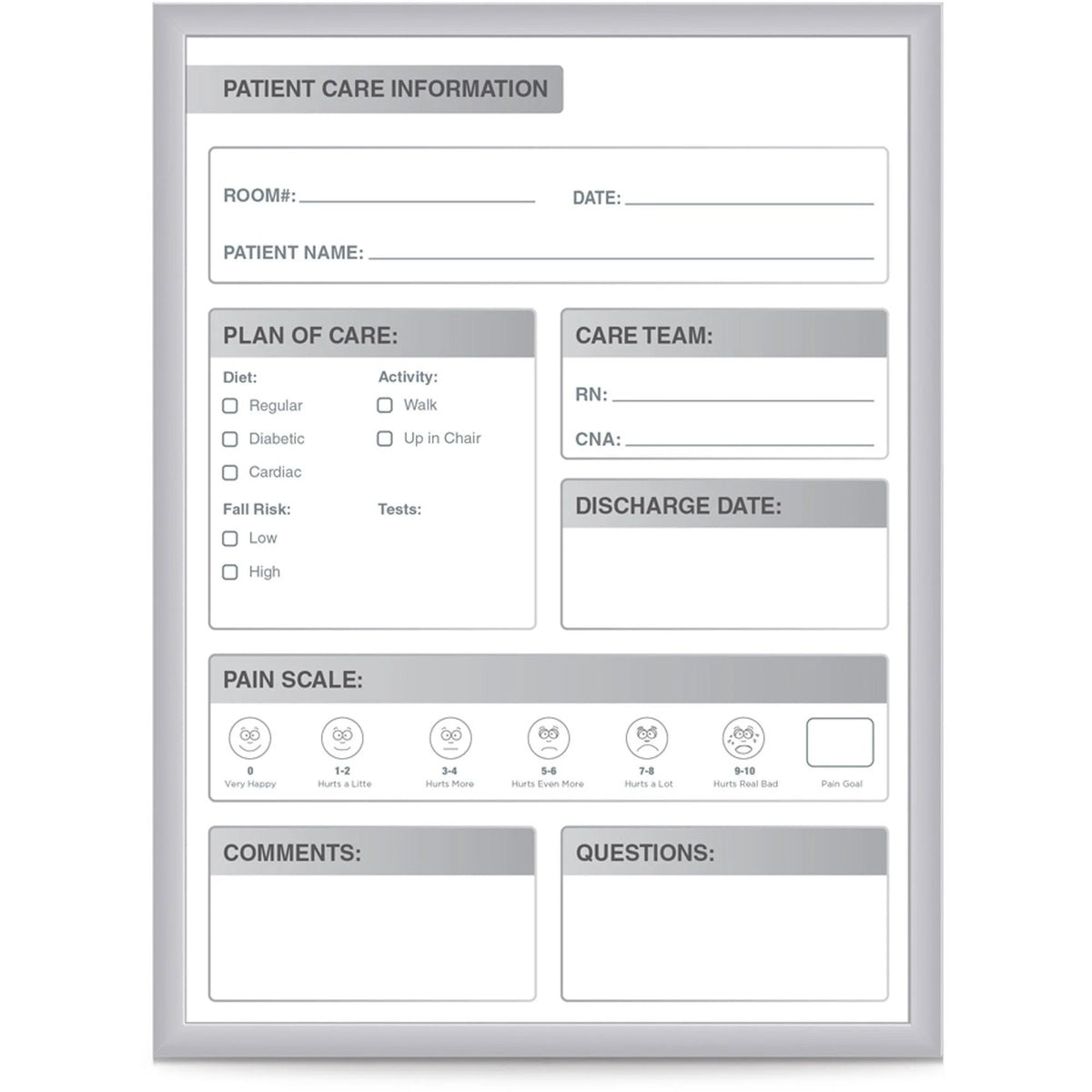 Ghent Healthcare Whiteboard: 24x18’’ Steel Surface Aluminum Frame - Dry Erase Boards