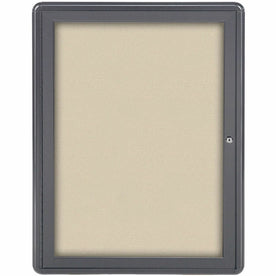 Ghent Ovation Bulletin Board: 26x36 Beige Fabric Gray Aluminum Frame - Enclosed Boards