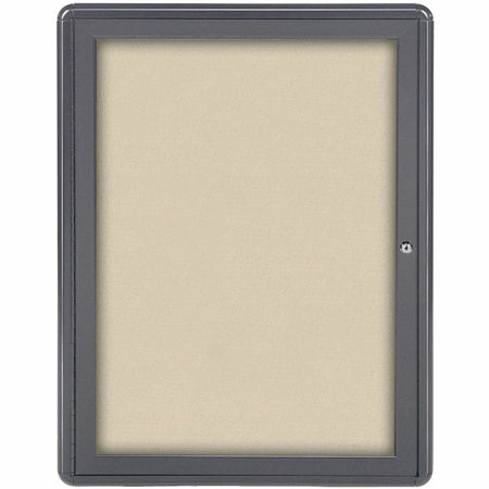 Ghent Ovation Bulletin Board: 26x36 Beige Fabric Gray Aluminum Frame - Enclosed Boards