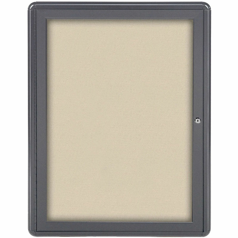 Ghent Ovation Bulletin Board: 26x36 Beige Fabric Gray Aluminum Frame - Enclosed Boards