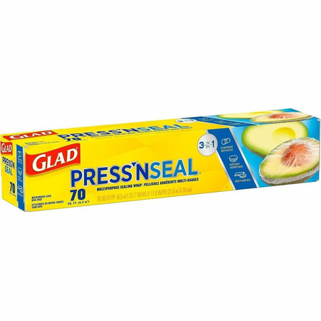 Glad 70 Square Foot Press’n Seal Food Plastic Wrap - 11.80’’ Width x 71.10 ft Length - Durable Freezer Safe Microwave