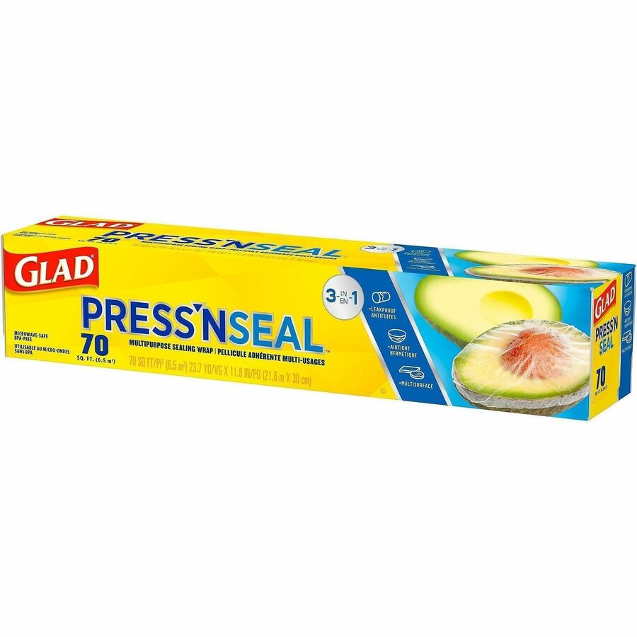 Glad 70 Square Foot Press’n Seal Food Plastic Wrap - 11.80’’ Width x 71.10 ft Length - Durable Freezer Safe Microwave