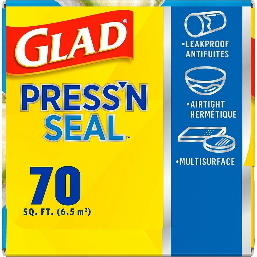 Glad 70 Square Foot Press’n Seal Food Plastic Wrap - 11.80’’ Width x 71.10 ft Length - Durable Freezer Safe Microwave