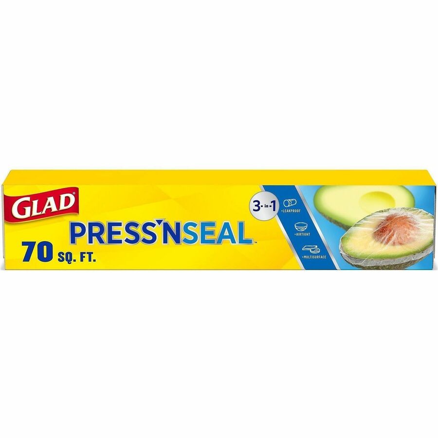 Glad 70 Square Foot Press’n Seal Food Plastic Wrap - 11.80’’ Width x 71.10 ft Length - Durable Freezer Safe Microwave