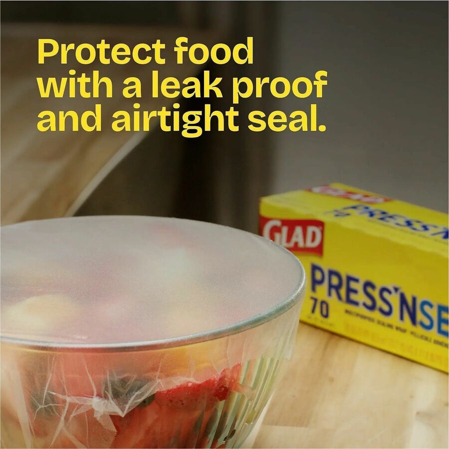 Glad 70 Square Foot Press’n Seal Food Plastic Wrap - 11.80’’ Width x 71.10 ft Length - Durable Freezer Safe Microwave