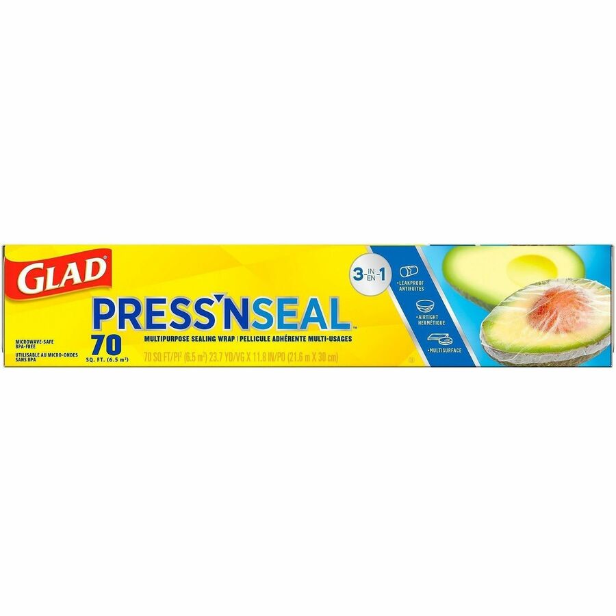 Glad 70 Square Foot Press’n Seal Food Plastic Wrap - 11.80’’ Width x 71.10 ft Length - Durable Freezer Safe Microwave