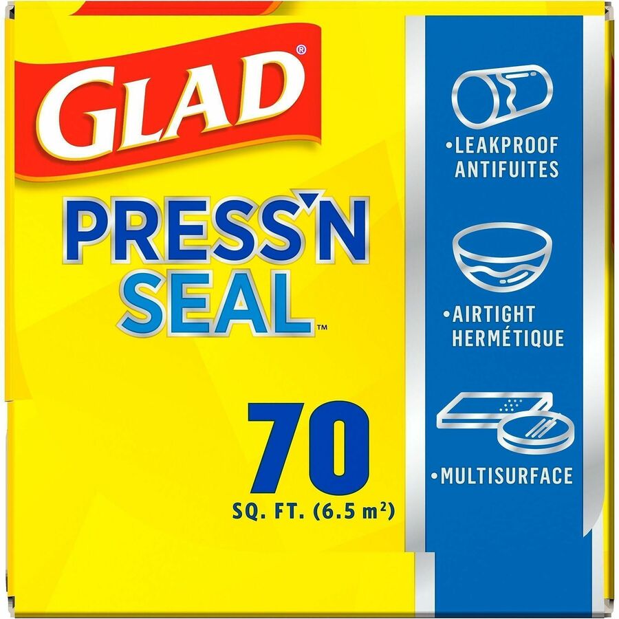 Glad 70 Square Foot Press’n Seal Food Plastic Wrap - 11.80’’ Width x 71.10 ft Length - Durable Freezer Safe Microwave