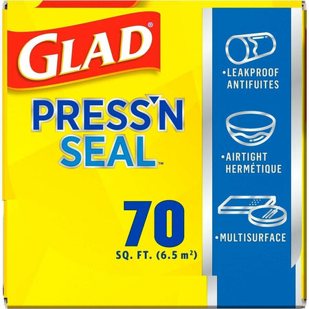 Glad 70 Square Foot Press’n Seal Food Plastic Wrap - 11.80’’ Width x 71.10 ft Length - Durable Freezer Safe Microwave
