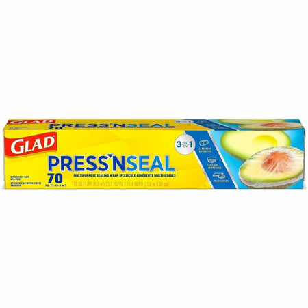 Glad 70 Square Foot Press’n Seal Food Plastic Wrap - 11.80’’ Width x 71.10 ft Length - Durable Freezer Safe Microwave