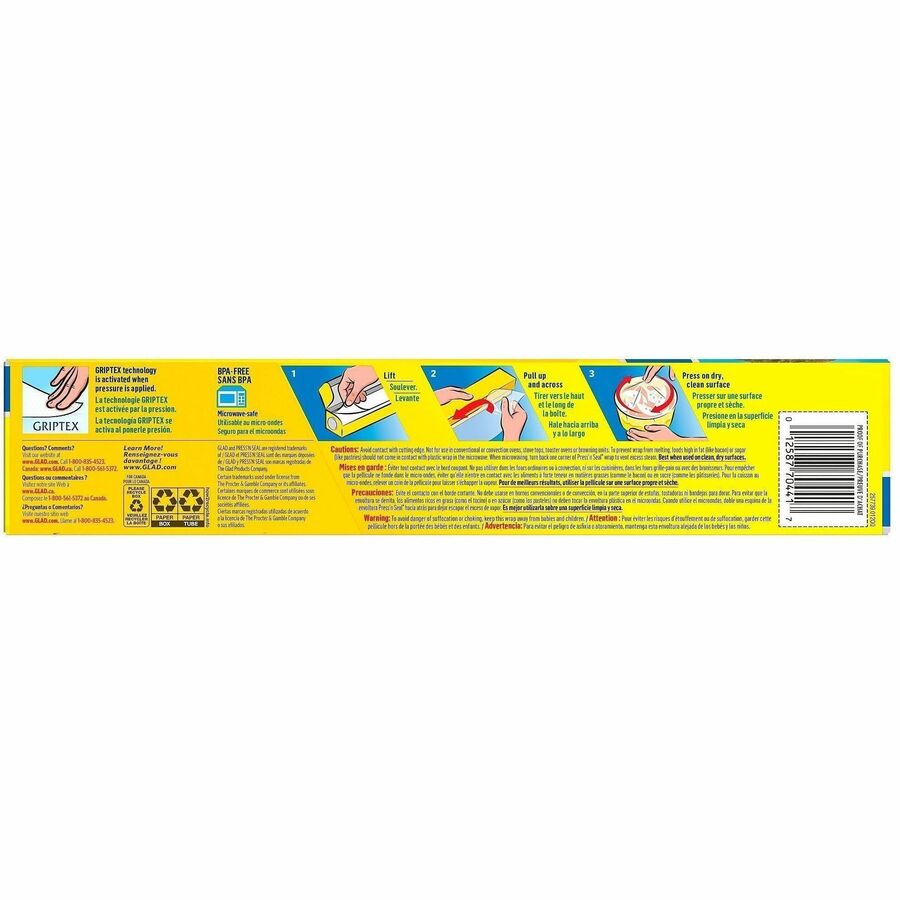 Glad 70 Square Foot Press’n Seal Food Plastic Wrap - 11.80’’ Width x 71.10 ft Length - Durable Freezer Safe Microwave