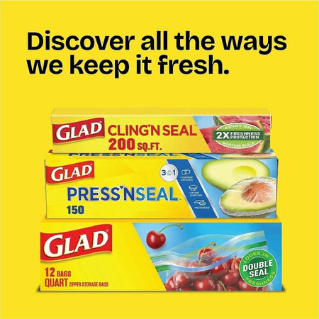 Glad 70 Square Foot Press’n Seal Food Plastic Wrap - 11.80’’ Width x 71.10 ft Length - Durable Freezer Safe Microwave