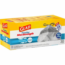 Glad ForceFlex MaxStrength X-Large Trash Bags - Fresh Clean with Febreze - 20 gal - 30/Box - & Liners