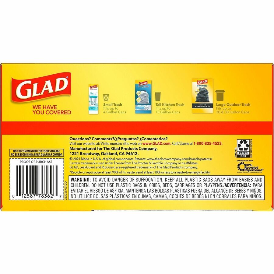 Glad ForceFlex Tall Kitchen Drawstring Trash Bags - Bottom