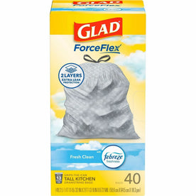 Glad ForceFlex Tall Kitchen Trash Bags - Fresh Clean with Febreze - 13 gal - 40/Box - & Liners