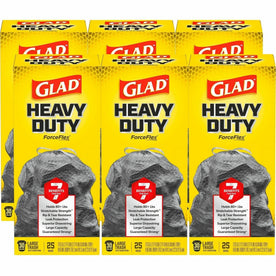 Glad ForceFlexPlus Large Drawstring Trash Bags - 30 gal - 0.90 mil - Black - 25/Box - & Liners