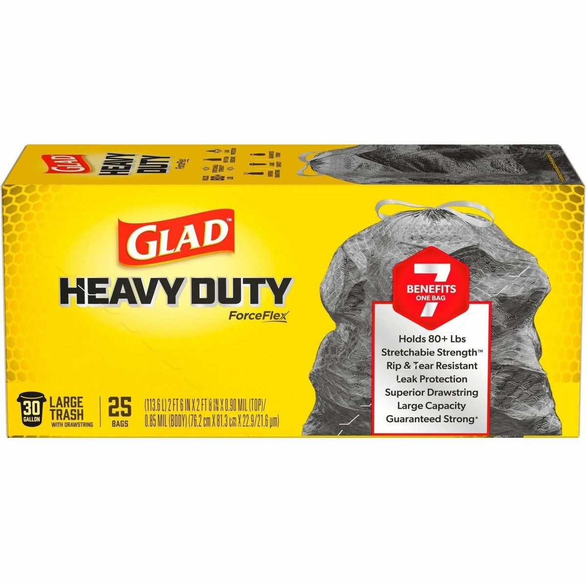 Glad ForceFlexPlus Large Drawstring Trash Bags - 30 gal - 25/Box - & Liners