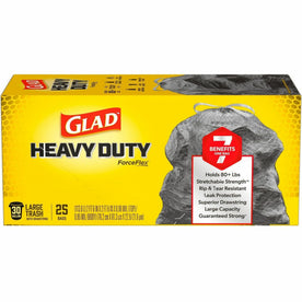 Glad ForceFlexPlus Large Drawstring Trash Bags - 30 gal - 25/Box - & Liners