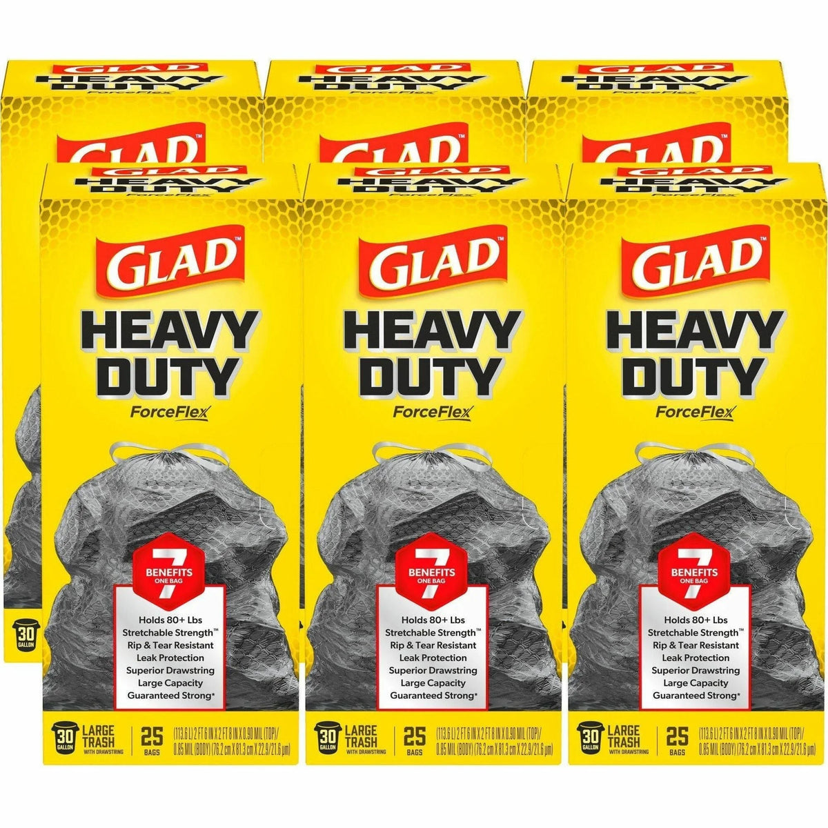 Glad ForceFlexPlus Large Drawstring Trash Bags - 30 gal - Black - 156 Bundle - & Liners