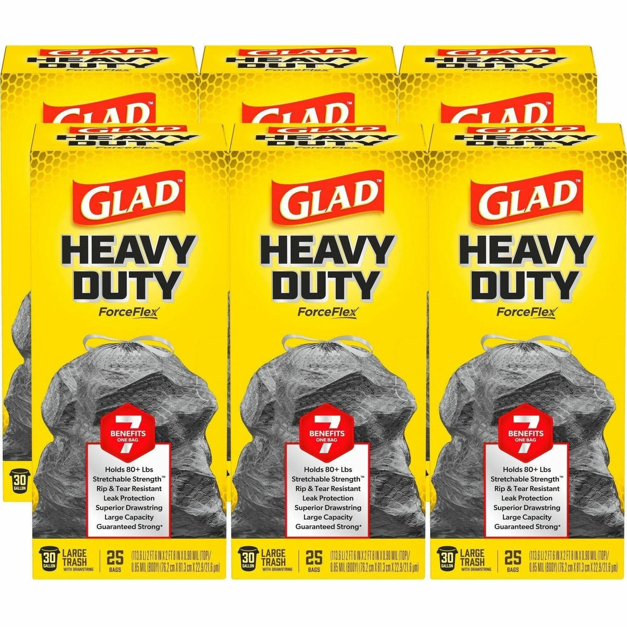 Glad ForceFlexPlus Large Drawstring Trash Bags - 30 gal - Black - 156 Bundle - & Liners