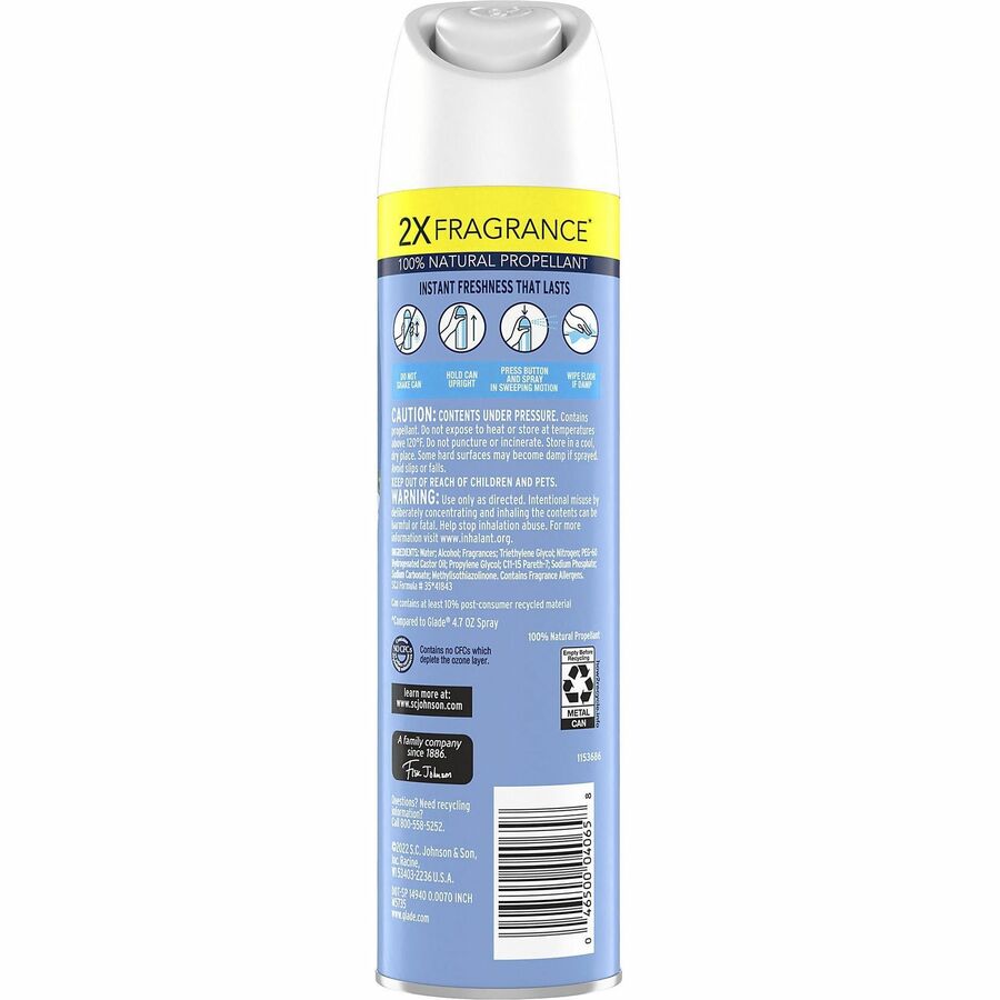 Glade Clean Linen Air Freshener Spray - Aerosol - 8.3 fl oz (0.3 quart) - CFC-free Ozone-safe/ - 6 / Carton - Fresheners