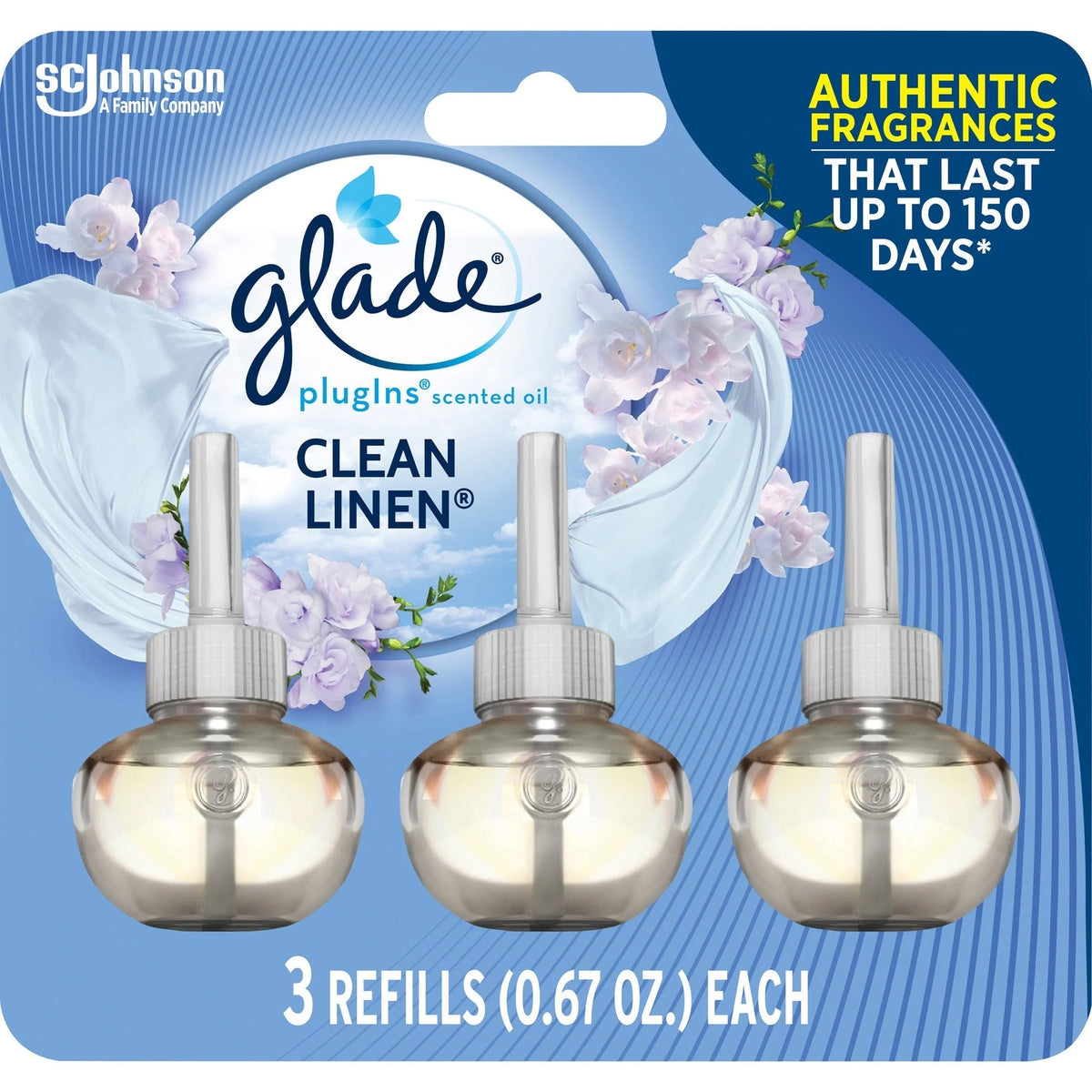 Glade PlugIns Oil Refill - Clean Linen - 50 Day - Long Lasting - 3 / Pack - Air Freshener Dispensers