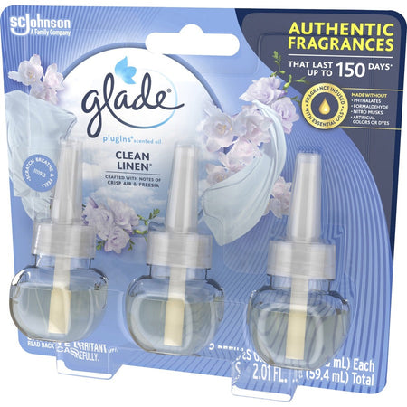 Glade PlugIns Oil Refill - Clean Linen - 50 Day - Long Lasting - 3 / Pack - Air Freshener Dispensers
