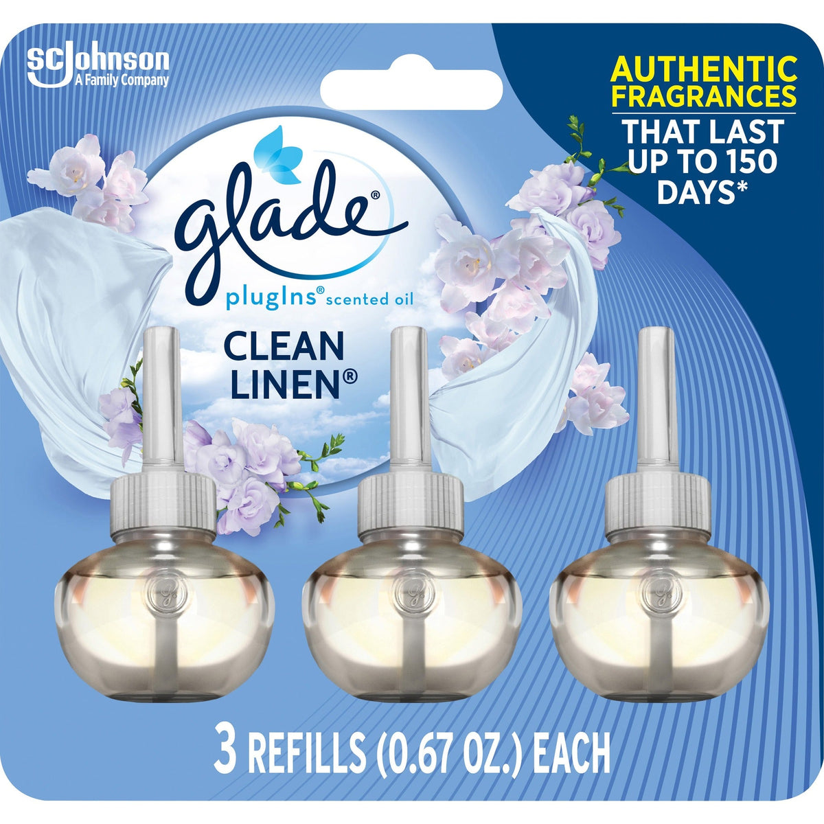 Glade PlugIns Oil Refill - Clean Linen - 50 Day - Long Lasting - 3 / Pack - Air Freshener Dispensers