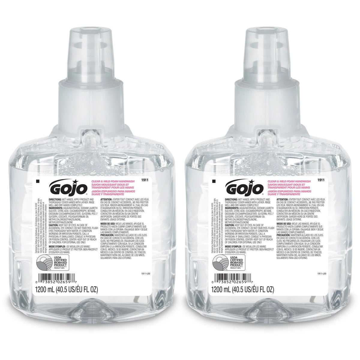 Gojo® LTX-12 Clear Mild Foam Handwash Refill - Moisturizing Eco-friendly - 2/Carton - Hand Soaps/Cleaners